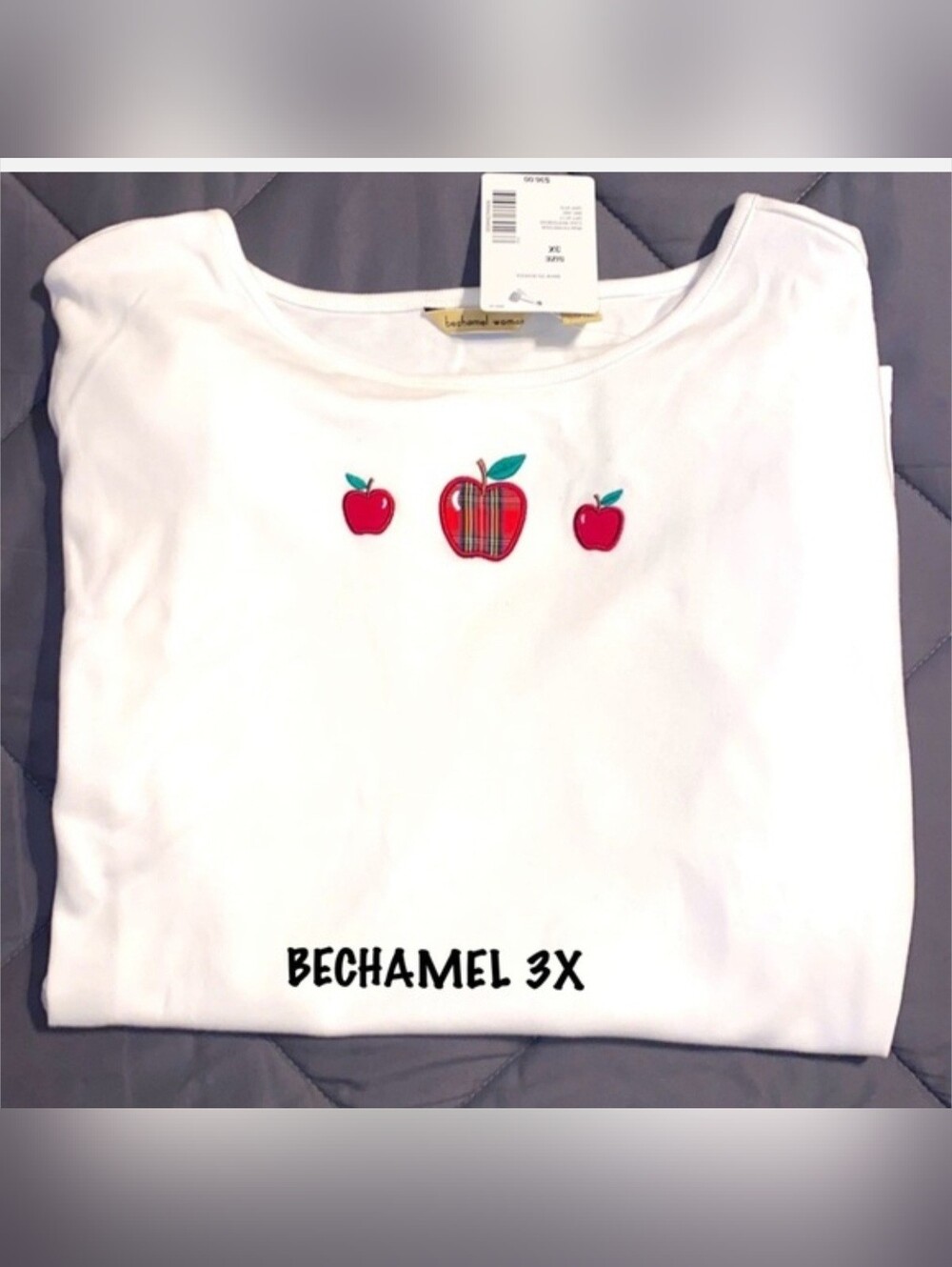 #706-Bechamel White Women’s Apple Embroidered Top - 3X